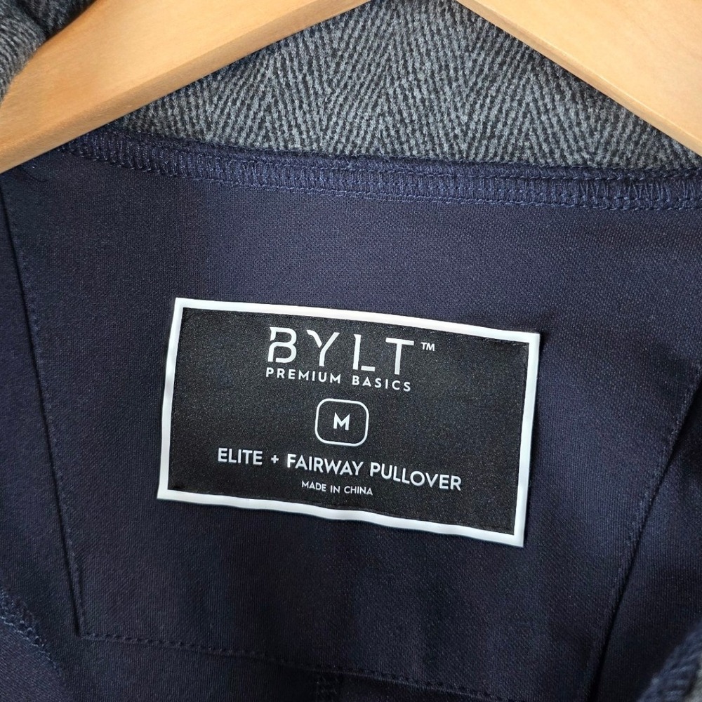 BYLT Premium Basics Elite Fairway Pullover Mens Medium Navy Blue Mock Neck Snap - Picture 3 of 8